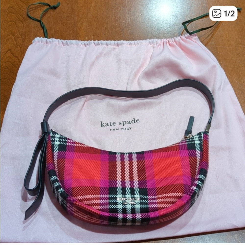 Kate Spade Vibrant Pink and Black Plaid Shoulder Bag - Never used